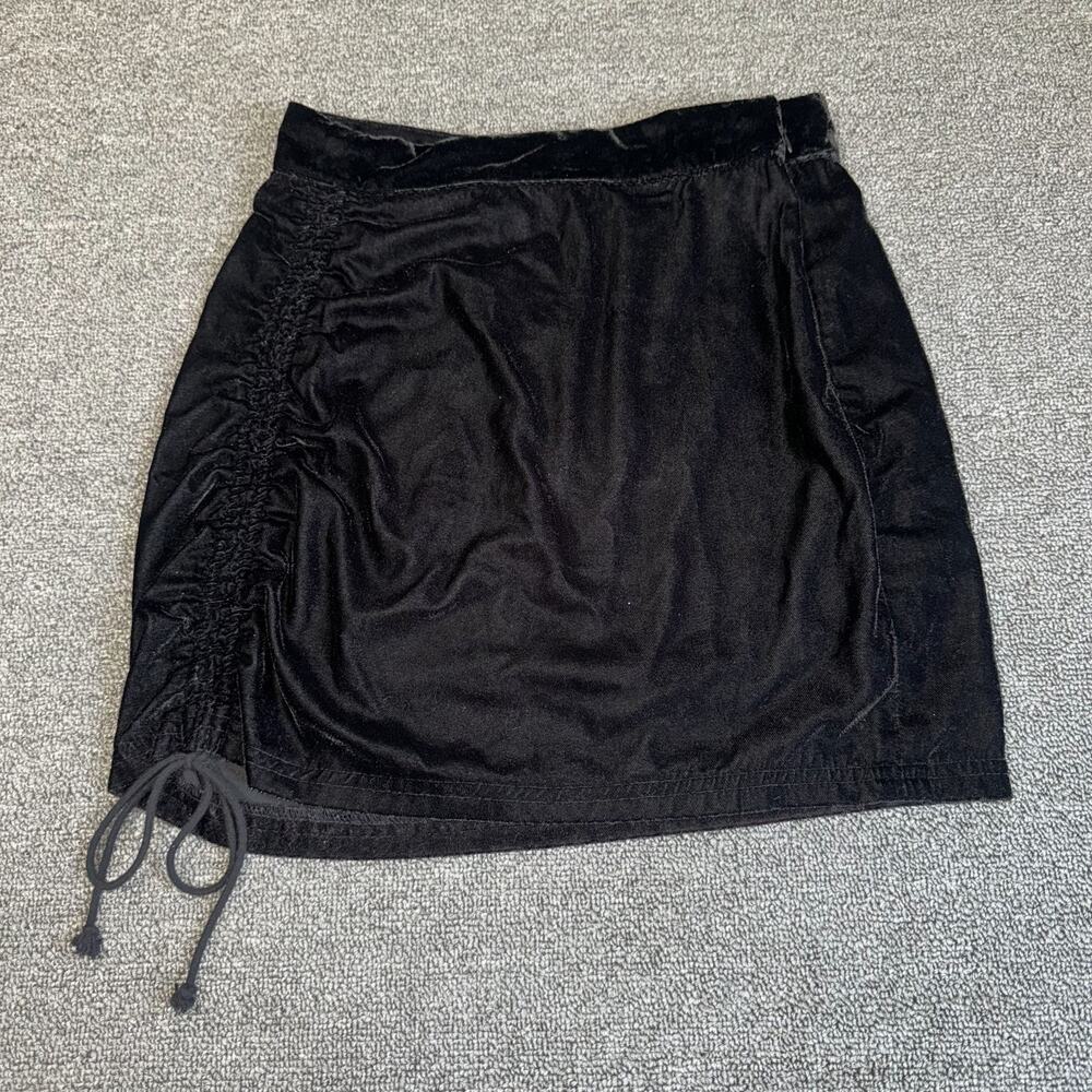 Free People Velvet Mini Skirt Womens 2 Black Ruched Coquette Whimsygoth Party